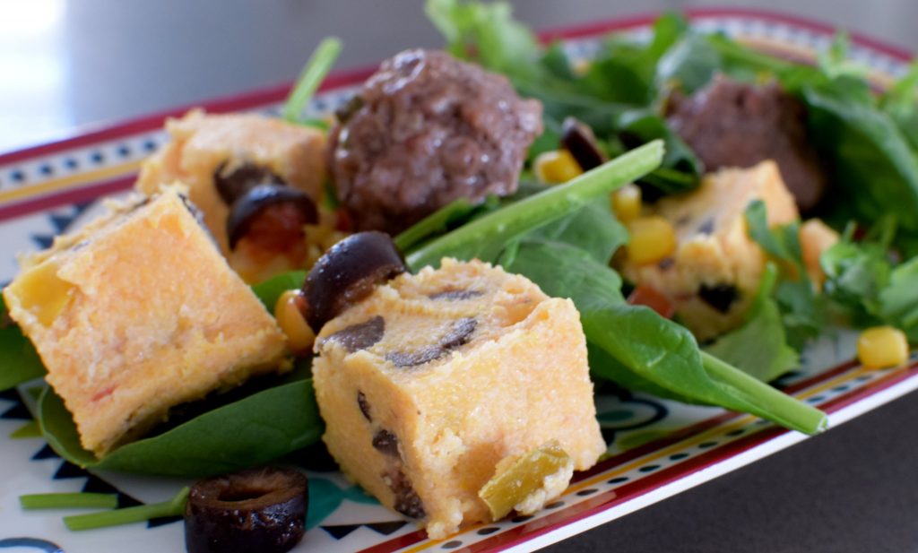 Green Chile Meatballs with Polenta Croutons - Craving4More